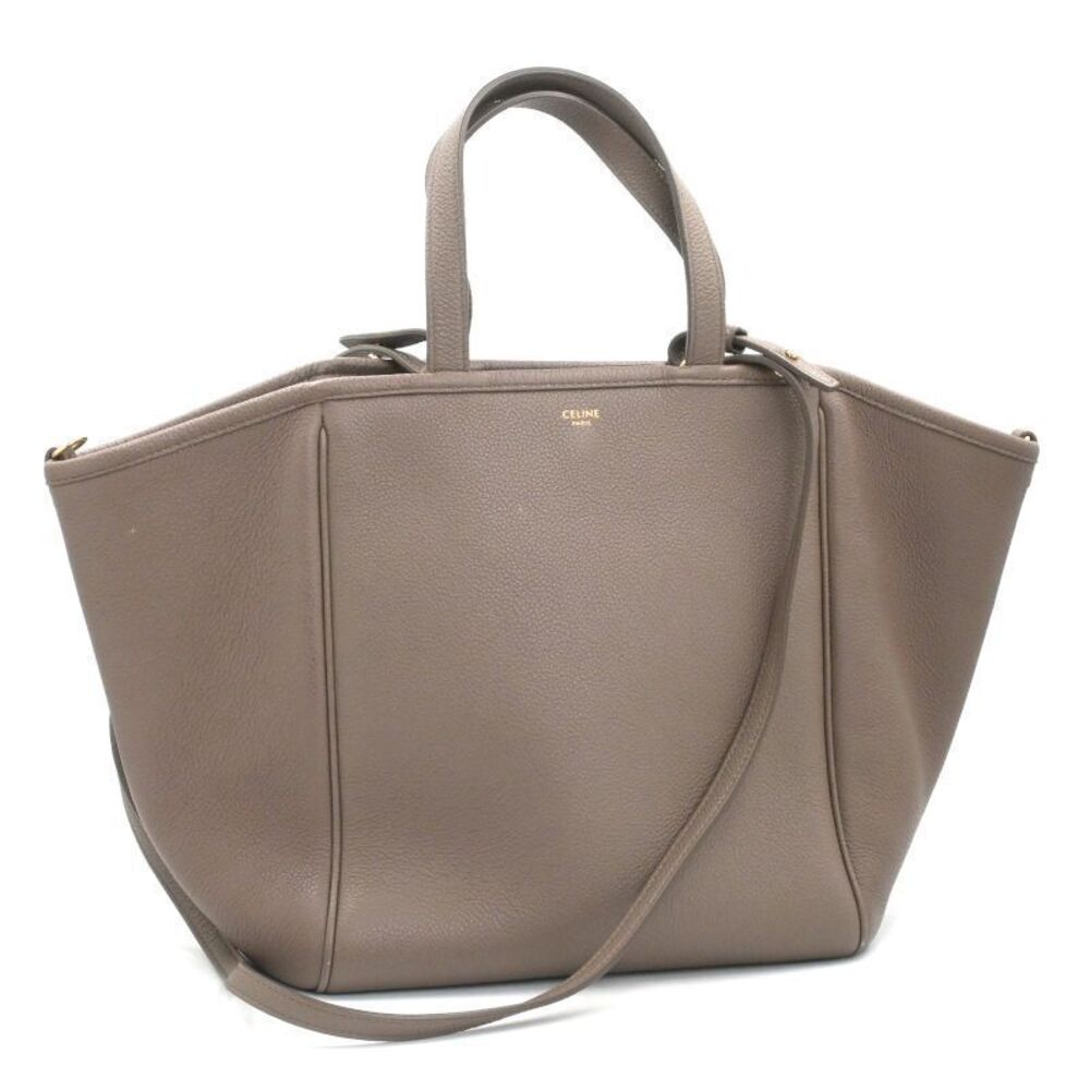 Celine Fold Cabas Leather Beige Tote Bag Shoulder Handbag Tan